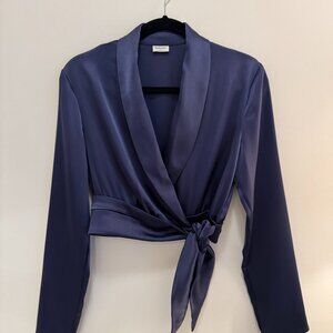 Babaton Davis Satin Crop Tie Front Blouse